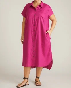 Dune Linen Blend Shirtdress Hyper Pink