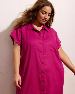 Dune Linen Blend Shirtdress Hyper Pink