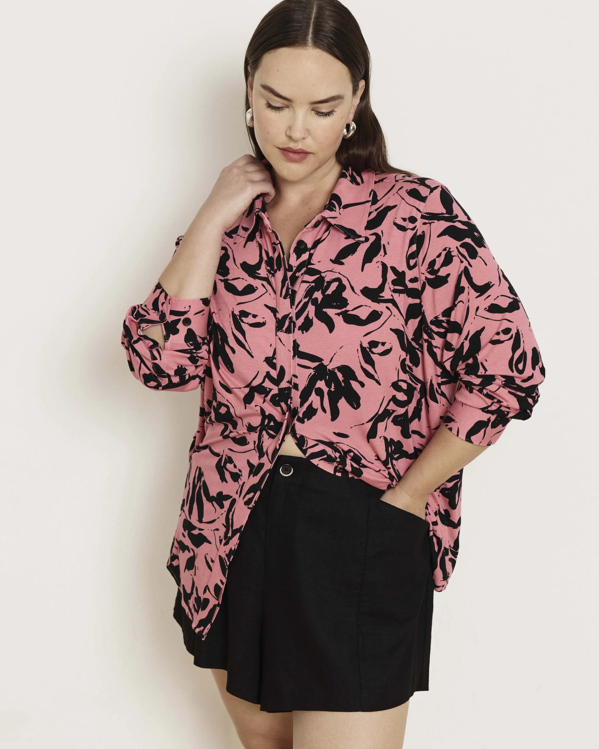 Elbe Liquid Jersey Shirt Classic Fit Pink Sgraffito Print