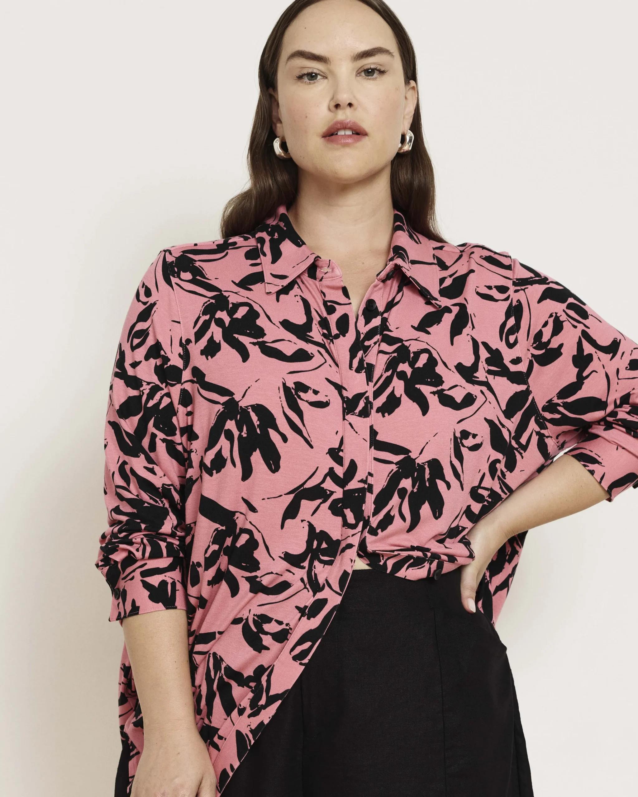 Elbe Liquid Jersey Shirt Classic Fit Pink Sgraffito Print