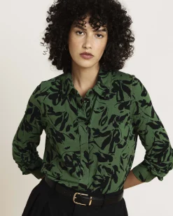 Elbe Liquid Jersey Shirt Classic Fit Green Sgraffito Print