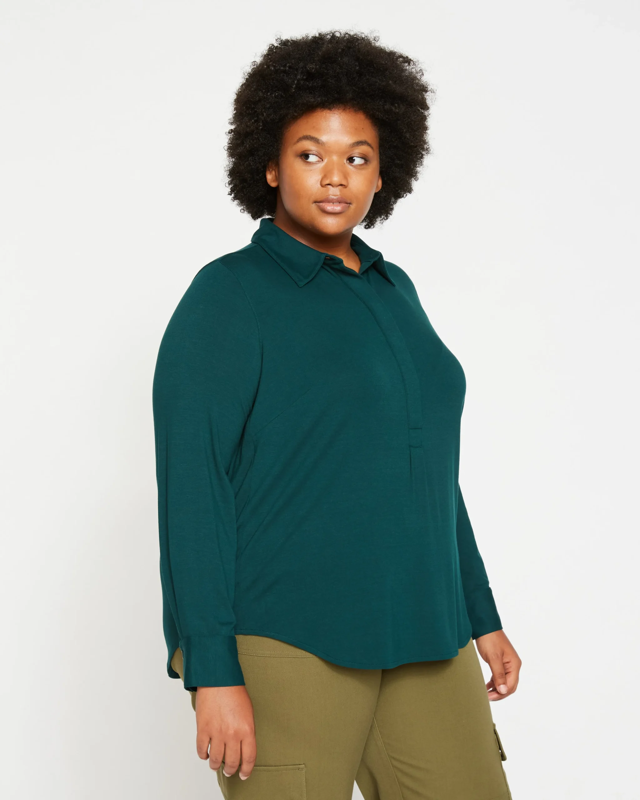 Elbe Popover Liquid Jersey Shirt Classic Fit Forest Green