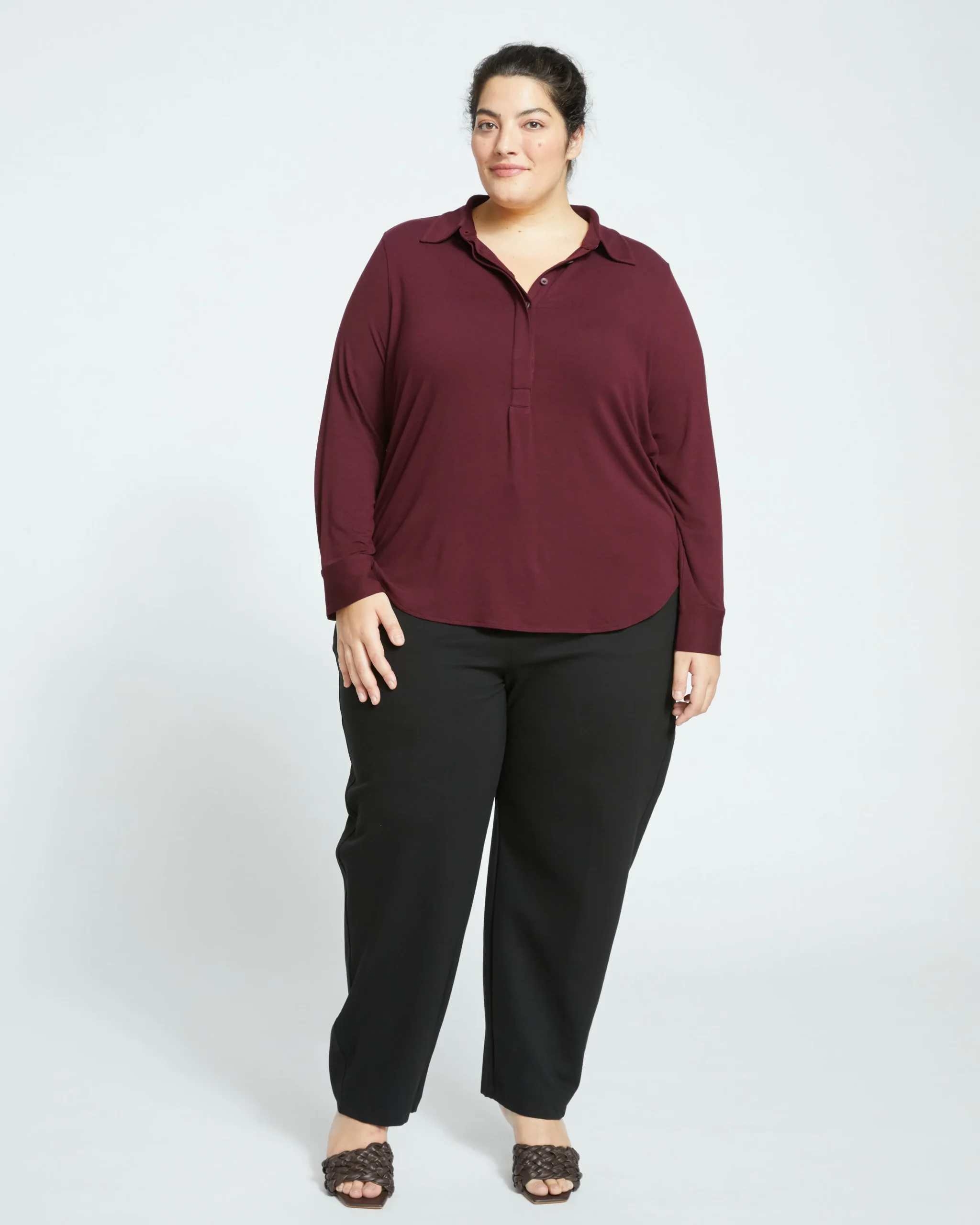 Elbe Popover Liquid Jersey Shirt Classic Fit Black Cherry