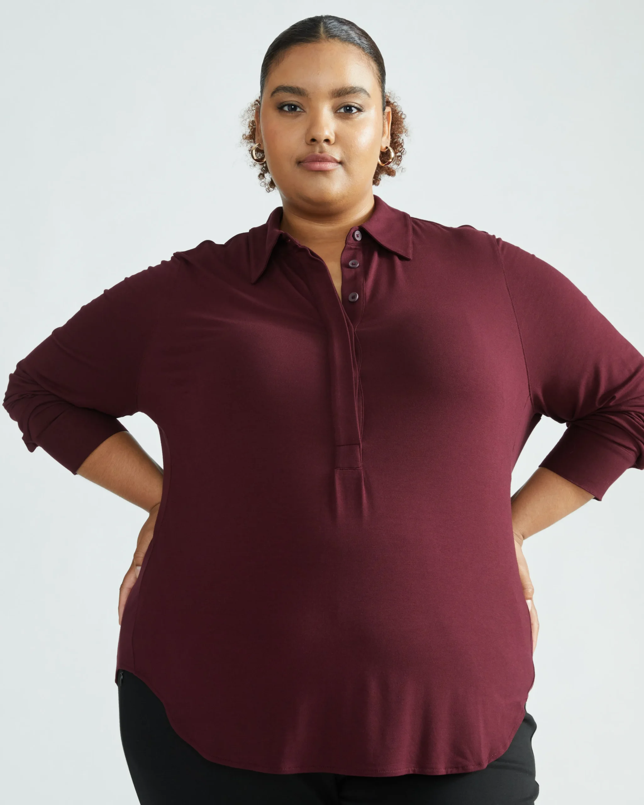 Elbe Popover Liquid Jersey Shirt Classic Fit Black Cherry