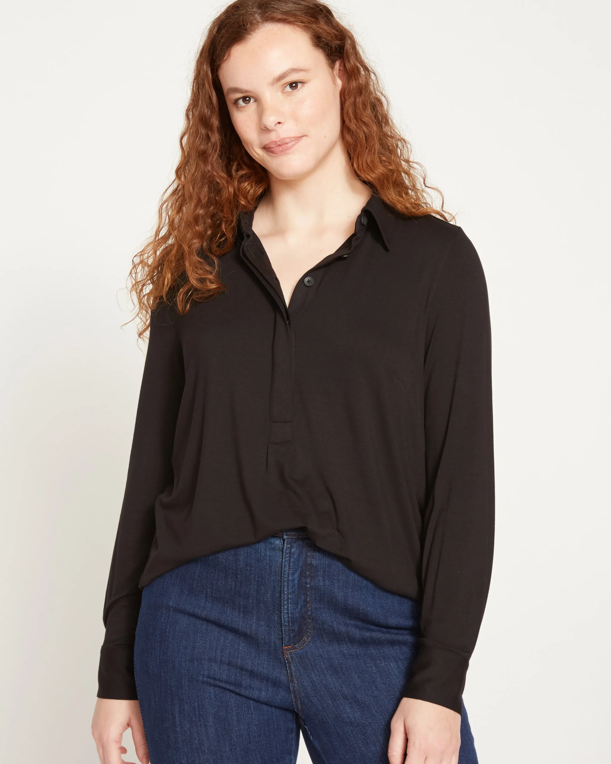 Elbe Popover Liquid Jersey Shirt Classic Fit Black