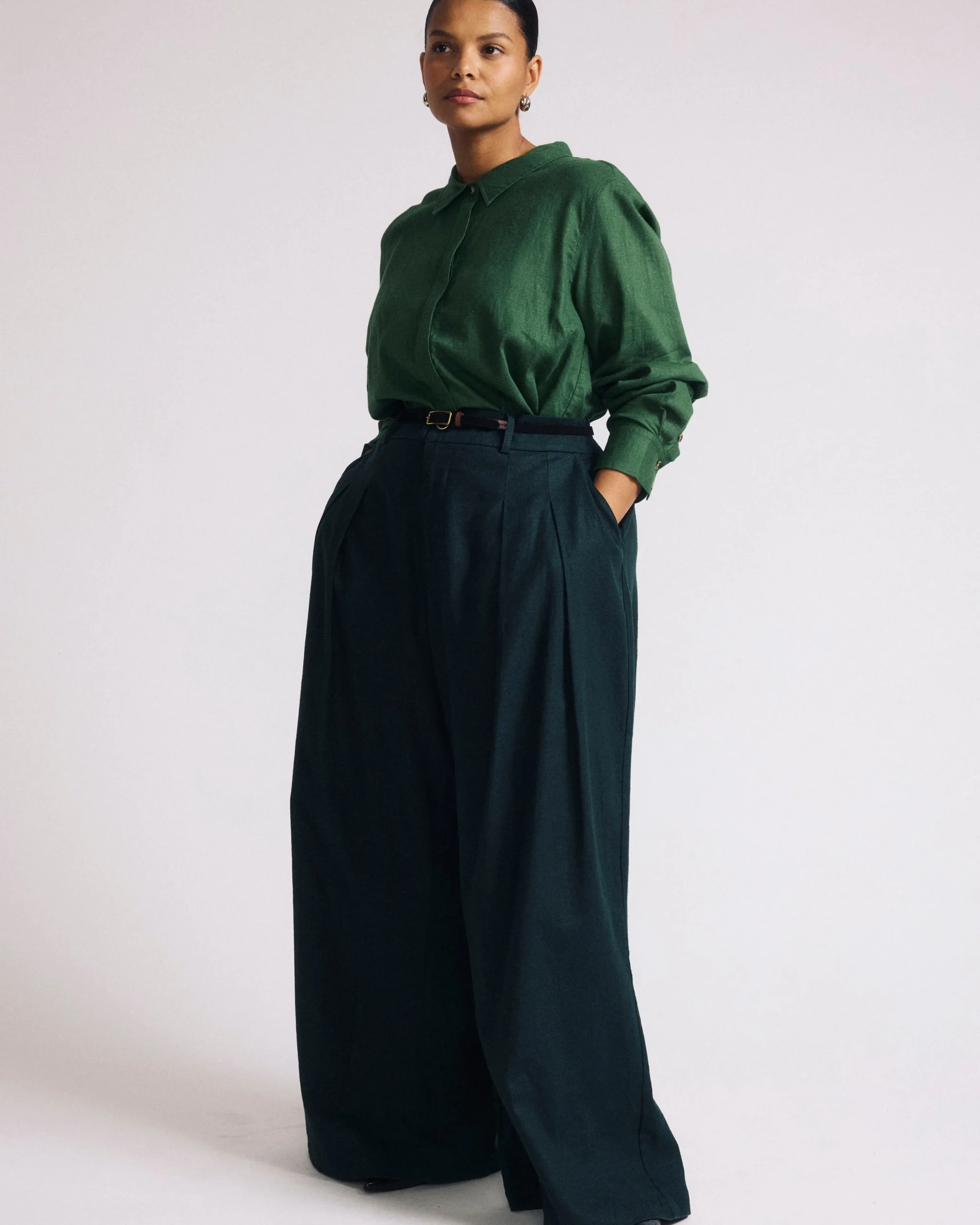 Elbe Popover Stretch Linen Blend Shirt Green Park