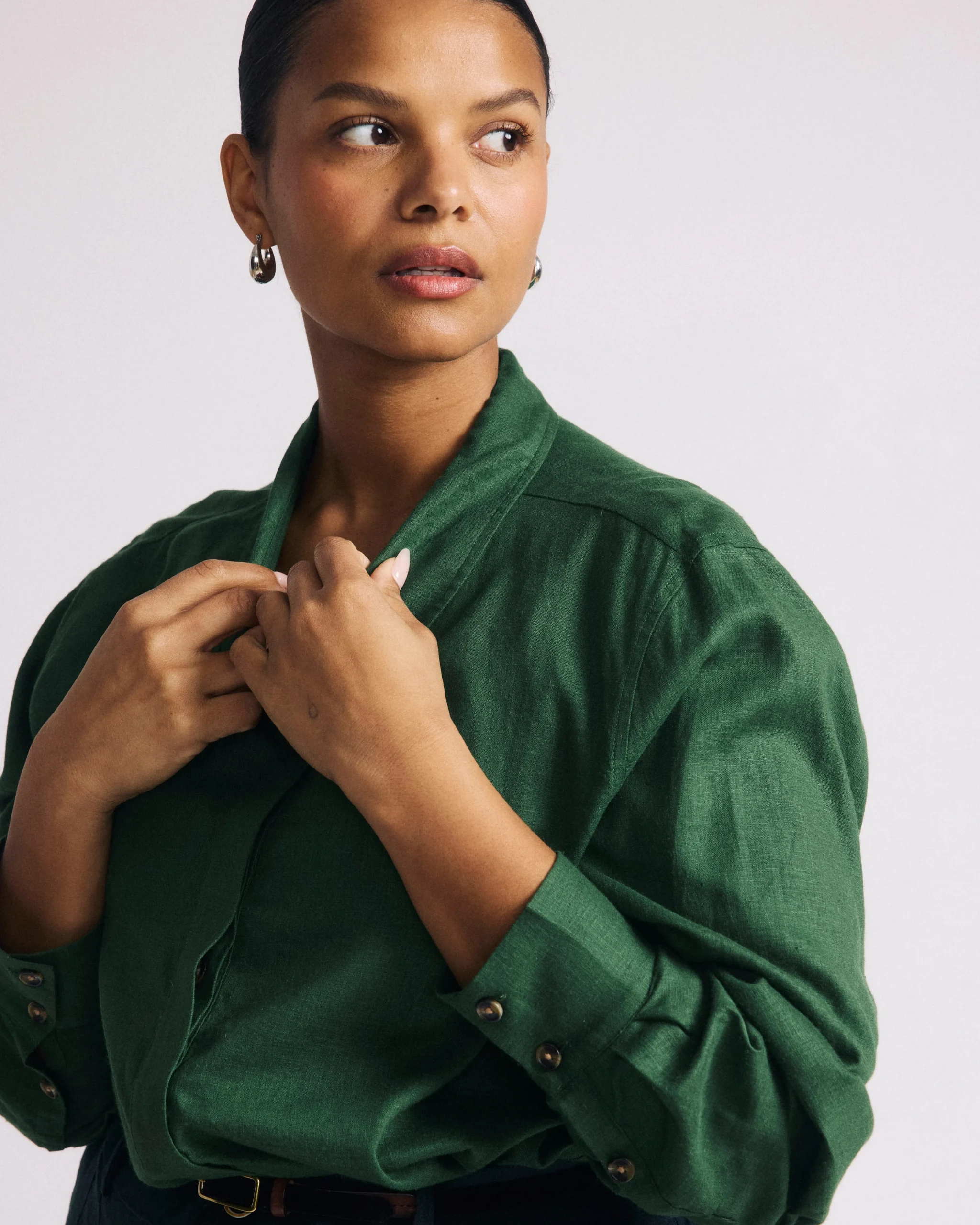 Elbe Popover Stretch Linen Blend Shirt Green Park