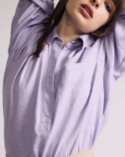 Elbe Popover Stretch Linen Blend Shirt Orchid