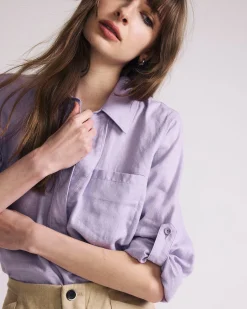 Elbe Popover Stretch Linen Blend Shirt Orchid