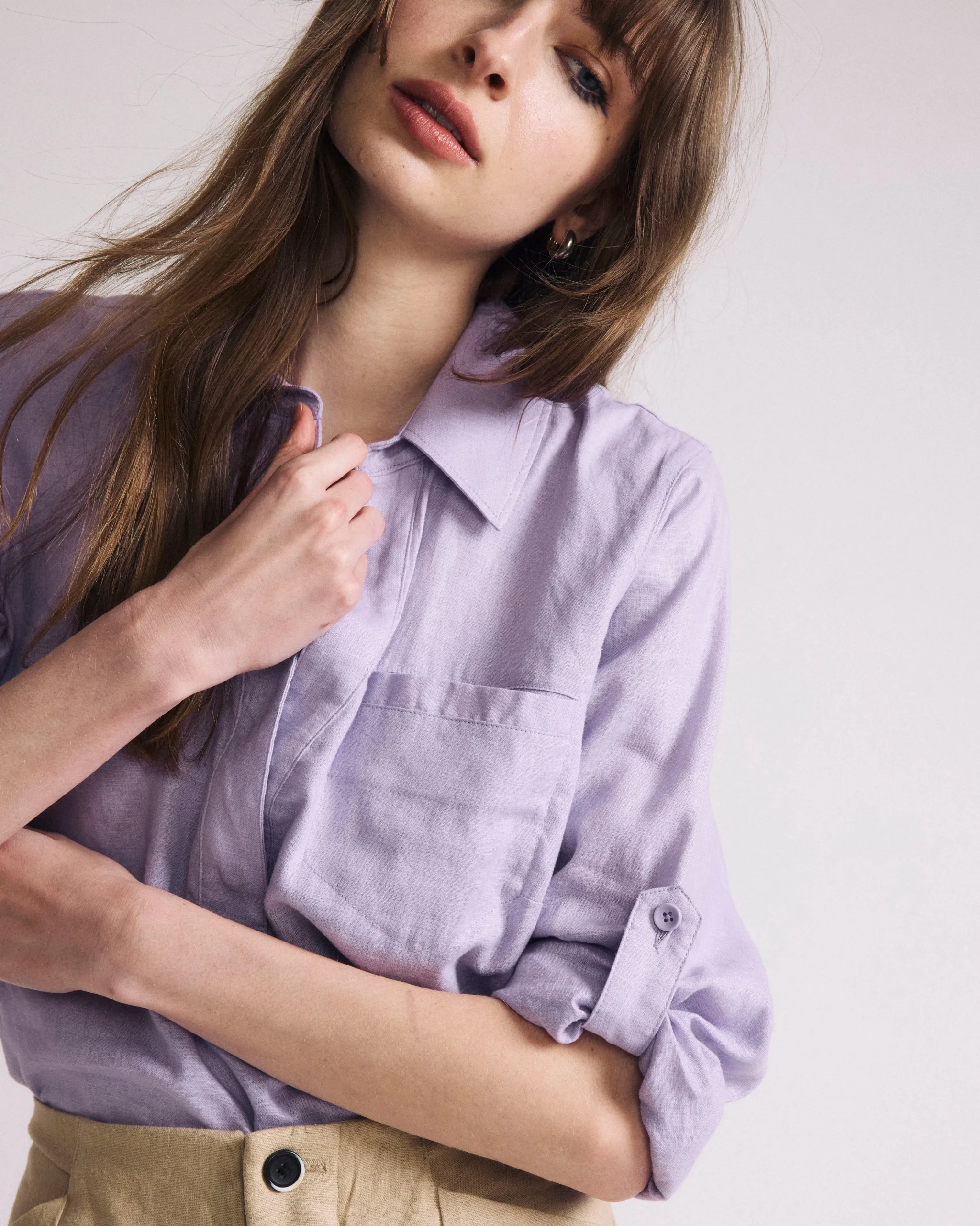Elbe Popover Stretch Linen Blend Shirt Orchid
