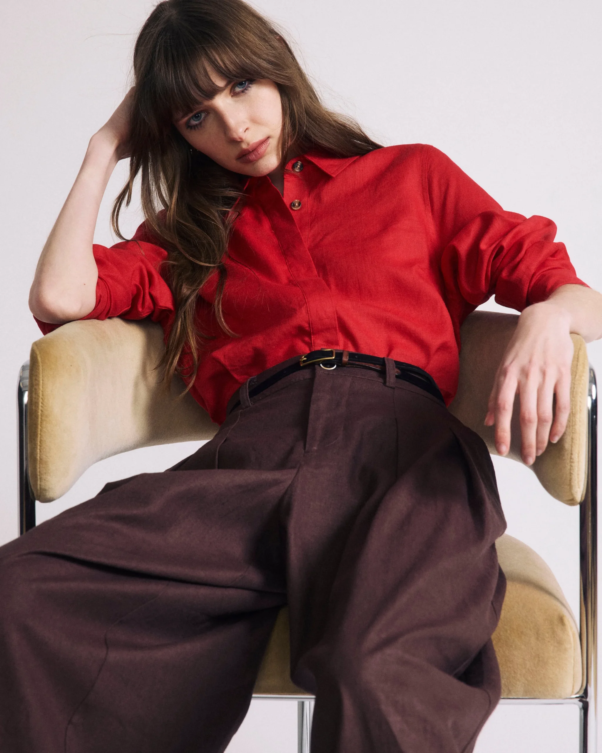 Elbe Popover Stretch Linen Blend Shirt Brilliant Red