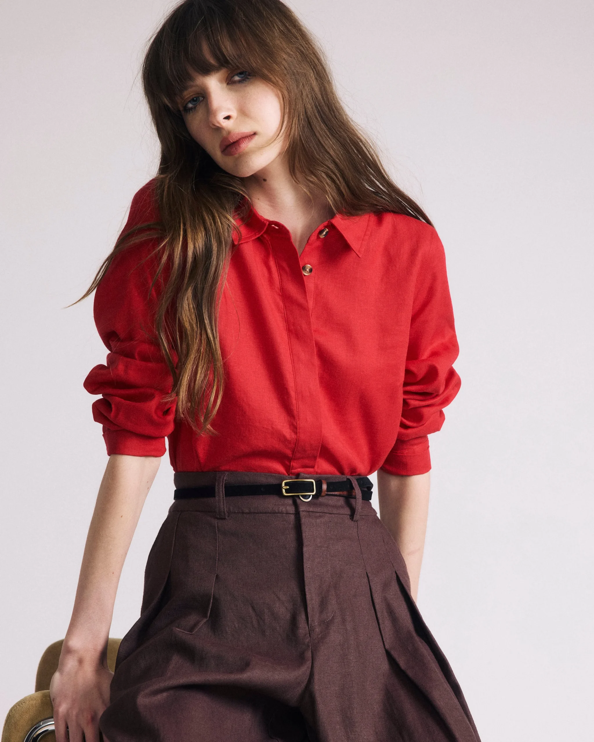 Elbe Popover Stretch Linen Blend Shirt Brilliant Red