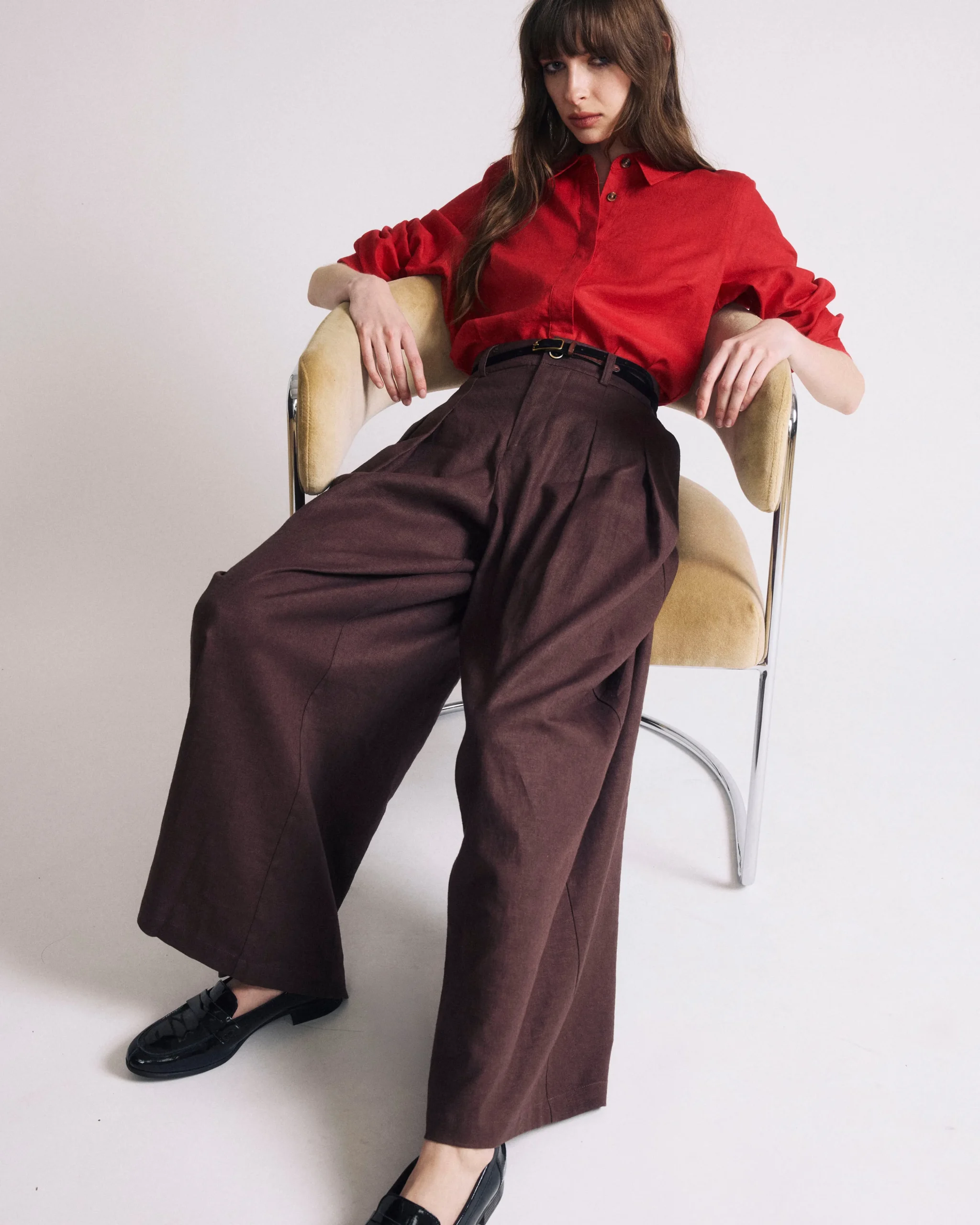 Elbe Popover Stretch Linen Blend Shirt Brilliant Red