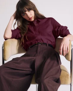 Elbe Popover Stretch Linen Blend Shirt Acai