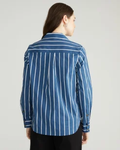 Elbe Popover Stretch Poplin Shirt Classic Fit Ensign Blue/White Stripe