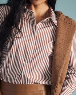 Elbe Popover Stretch Poplin Shirt Classic Fit Allspice/White Stripe