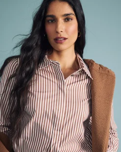 Elbe Popover Stretch Poplin Shirt Classic Fit Allspice/White Stripe