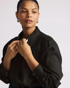 Elbe Stretch Linen Blend Shirt Black