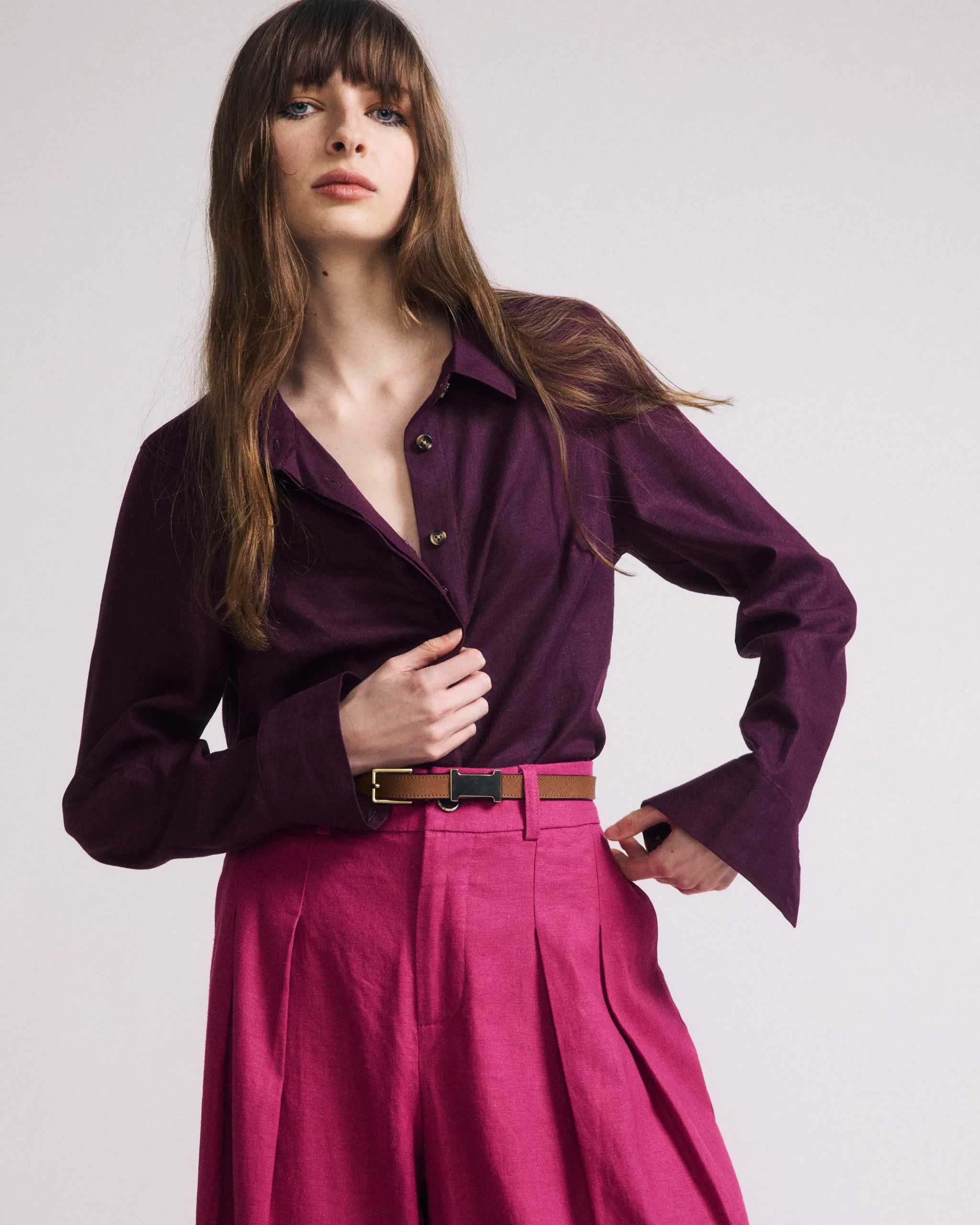 Elbe Stretch Linen Blend Shirt Acai