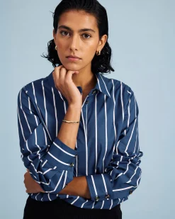 Elbe Stretch Poplin Shirt Classic Fit Ensign Blue/White Stripe