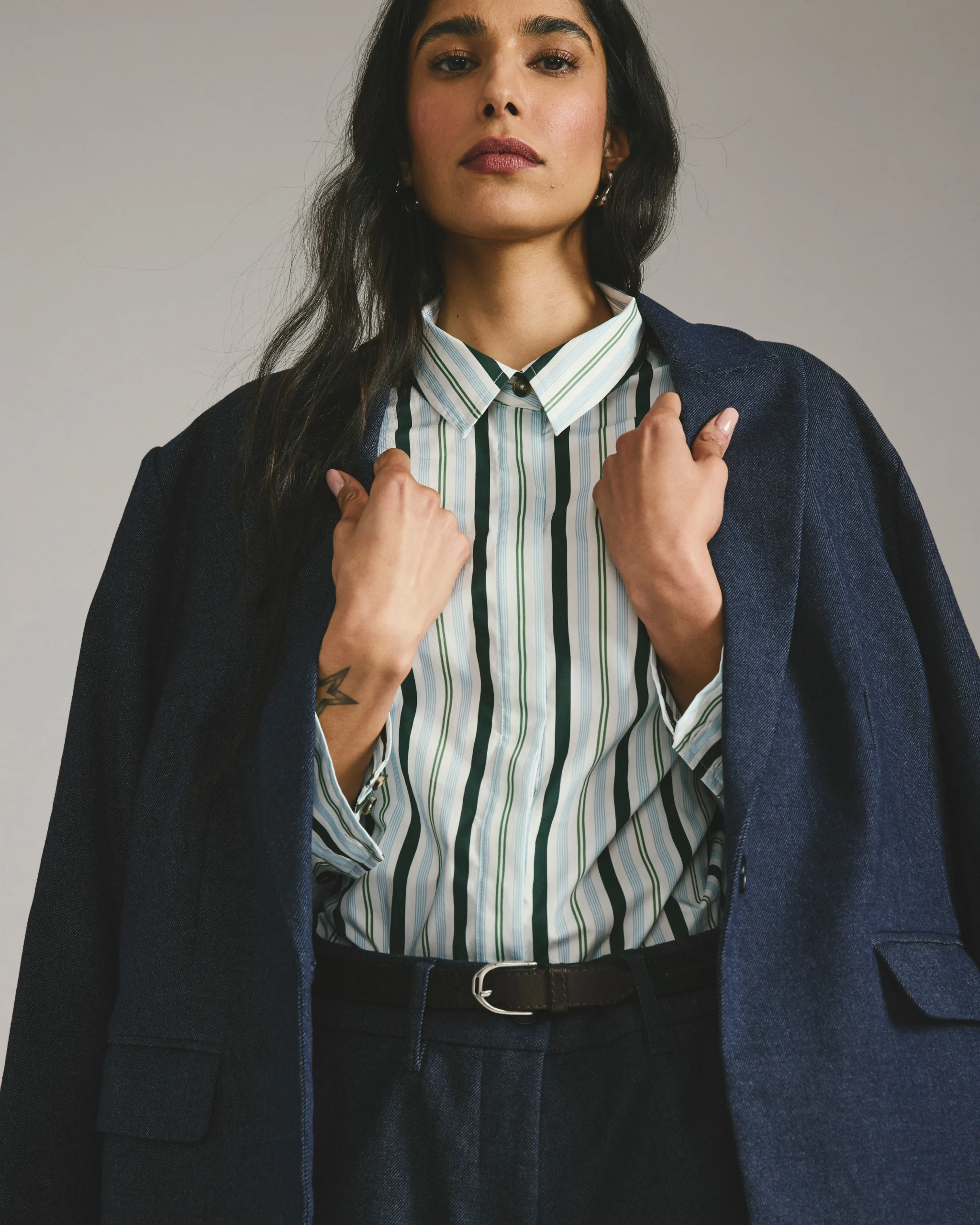 Elbe Stretch Poplin Shirt Classic Fit Forest Green Multi Stripe