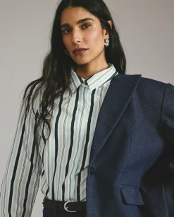 Elbe Stretch Poplin Shirt Classic Fit Forest Green Multi Stripe