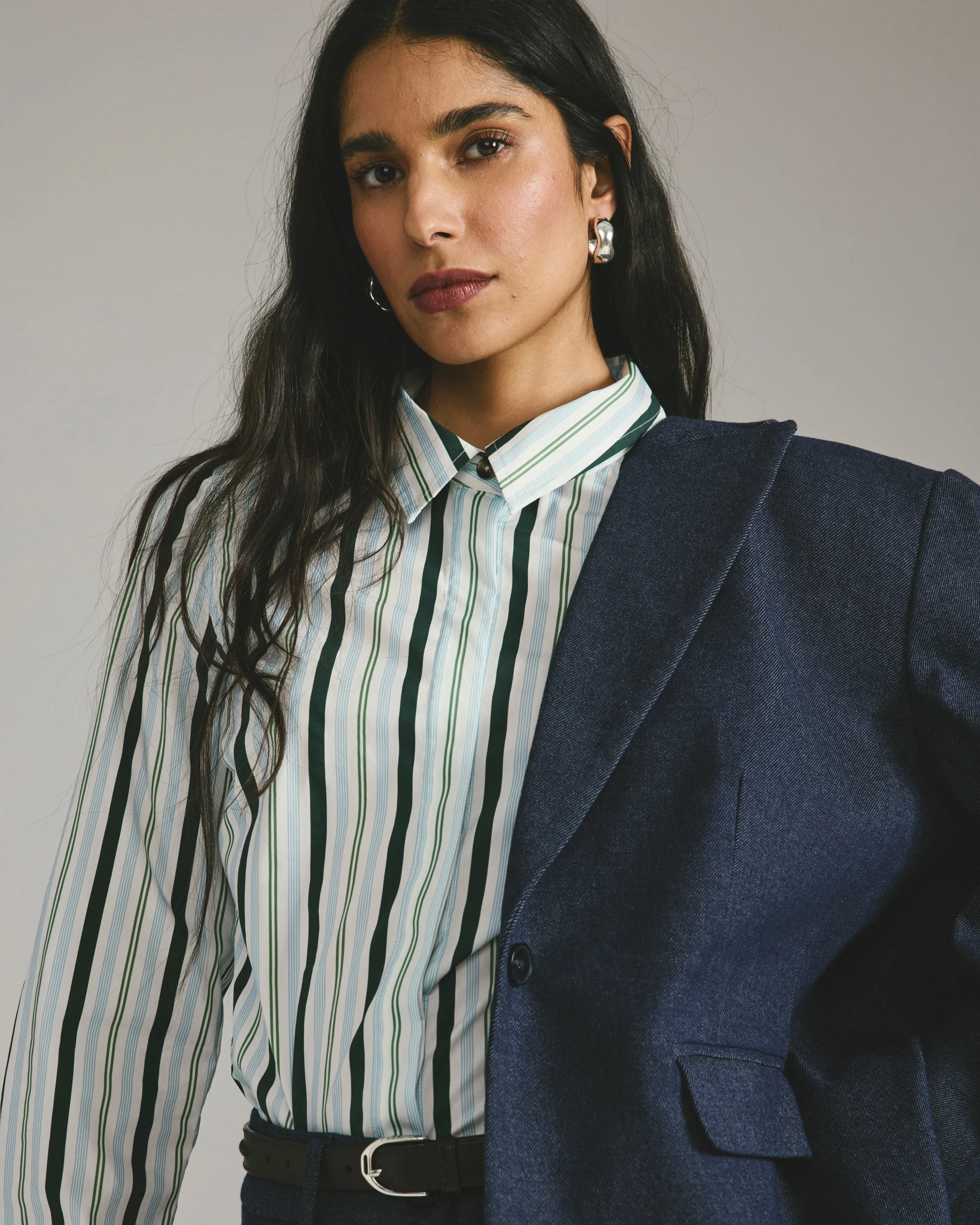 Elbe Stretch Poplin Shirt Classic Fit Forest Green Multi Stripe