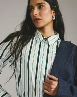 Elbe Stretch Poplin Shirt Classic Fit Forest Green Multi Stripe