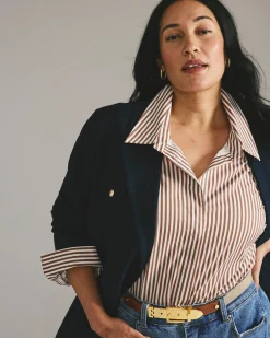 Elbe Stretch Poplin Shirt Classic Fit Allspice/White Stripe