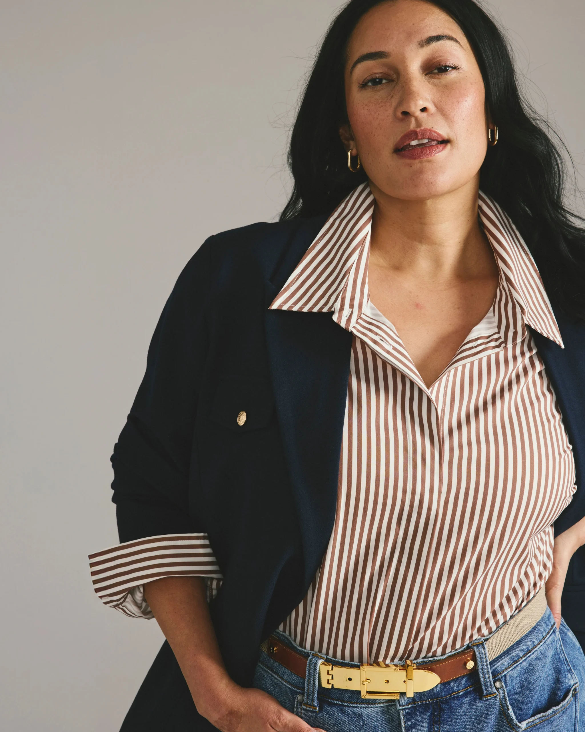 Elbe Stretch Poplin Shirt Classic Fit Allspice/White Stripe