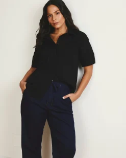 Elbe Stretch Poplin Short Sleeve Shirt Black