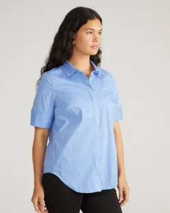 Elbe Stretch Poplin Short Sleeve Shirt Soft Blue