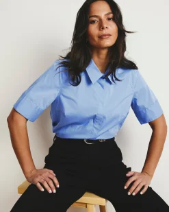 Elbe Stretch Poplin Short Sleeve Shirt Soft Blue
