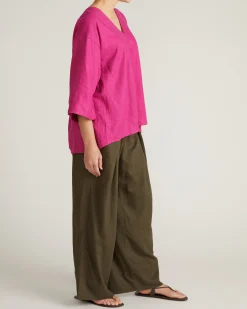 Elio V-Neck Linen Blend Top Hyper Pink