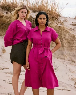 Elio V-Neck Linen Blend Top Hyper Pink