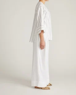 Elio V-Neck Linen Blend Top Mayfair Stripe