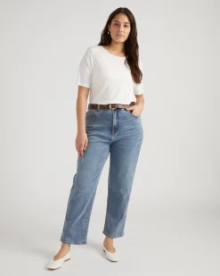 Ella High Rise Straight Leg Jeans Distressed Washed Indigo