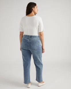Ella High Rise Straight Leg Jeans Distressed Washed Indigo