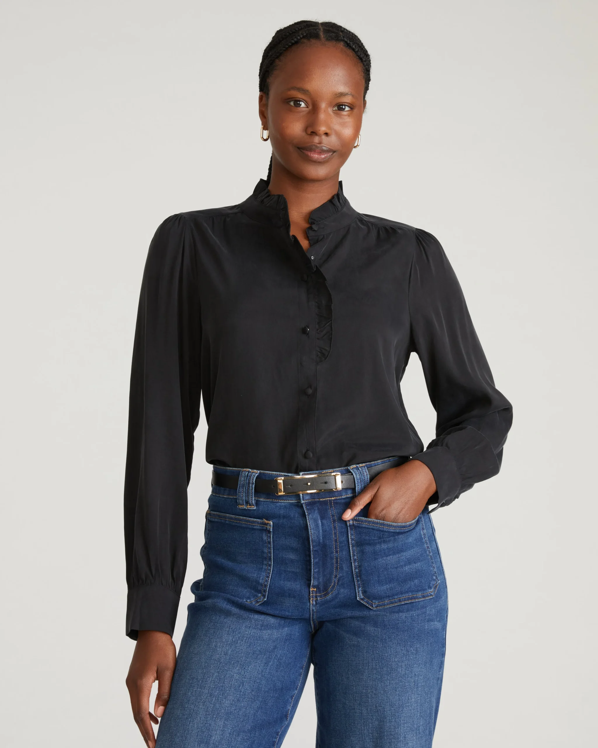 Endora Stretch Cupro Blouse Black