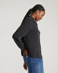 Endora Stretch Cupro Blouse Black