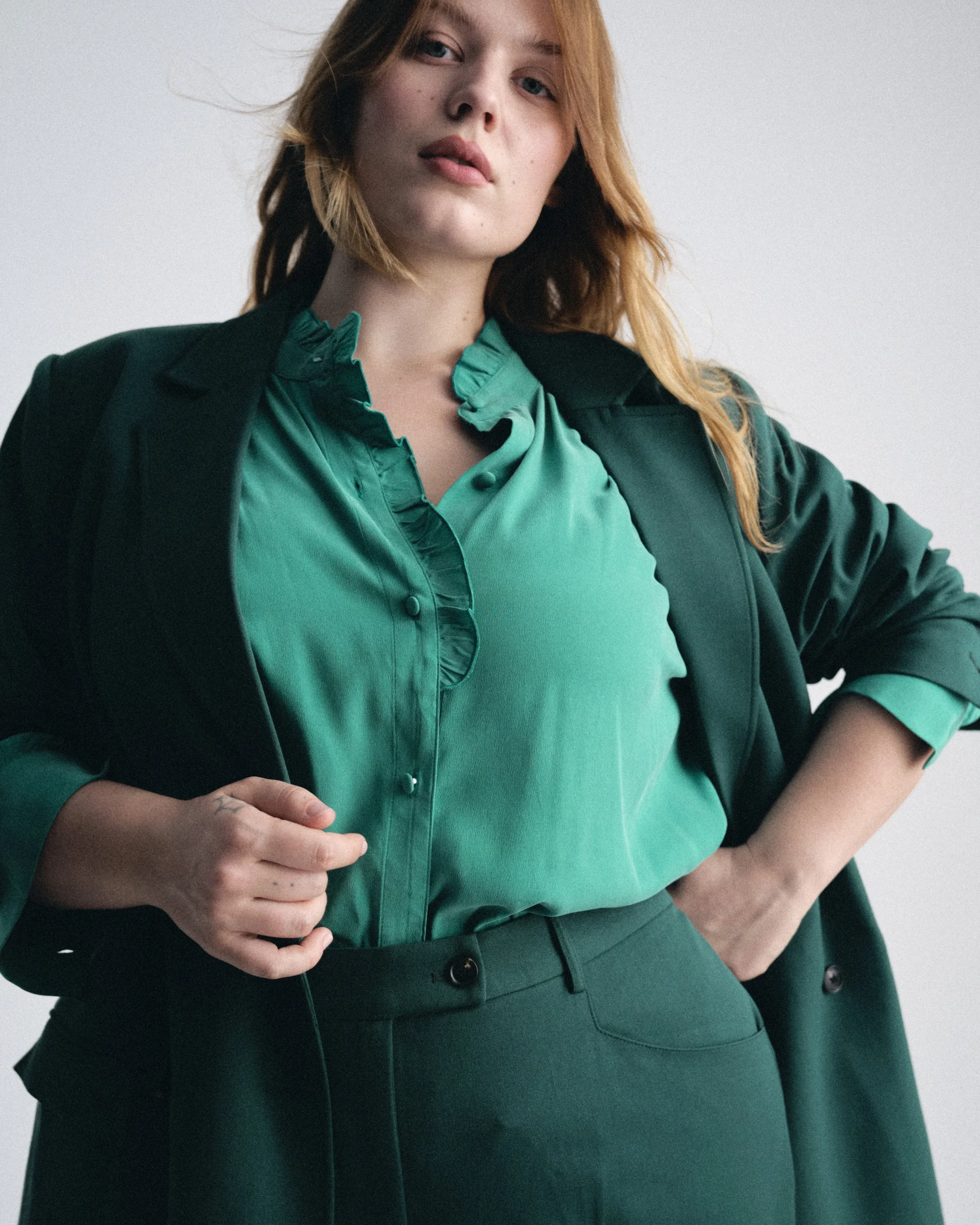 Endora Stretch Cupro Blouse Green Tourmaline