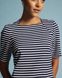 Envelope Neck Ponte Dress St. James Stripe