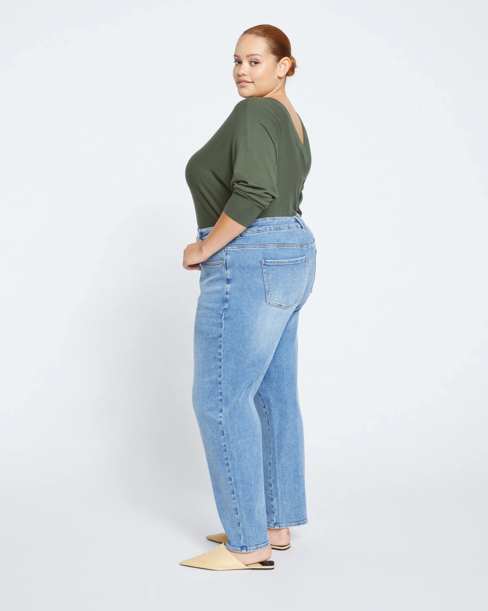 Etta High Rise Straight Leg Jeans 31 Inch Distressed Washed Indigo