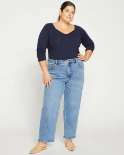 Etta High Rise Straight Leg Jeans 28 Inch Distressed Washed Indigo