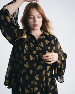 Evie Chiffon Blouse Gold Heirloom Print
