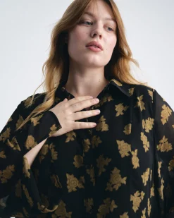 Evie Chiffon Blouse Gold Heirloom Print