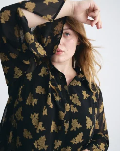 Evie Chiffon Blouse Gold Heirloom Print