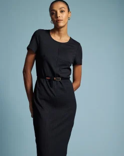 Executive Ponte Dress Slate Pinstripe