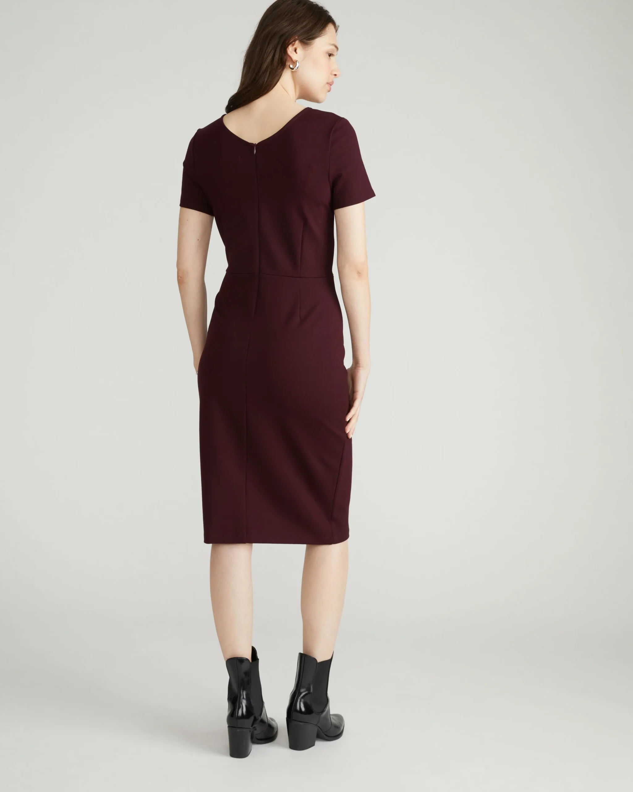Executive V Neck Ponte Dress Black Cherry