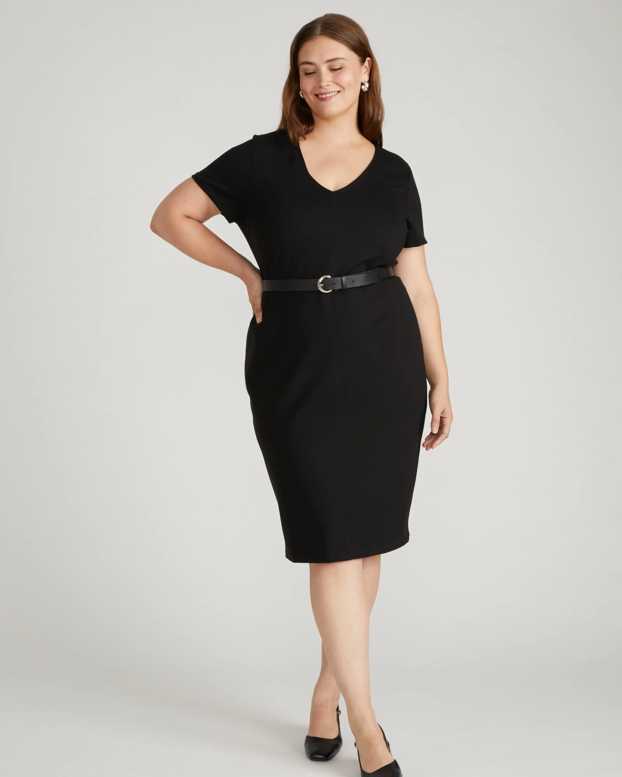 Executive V Neck Ponte Dress Black